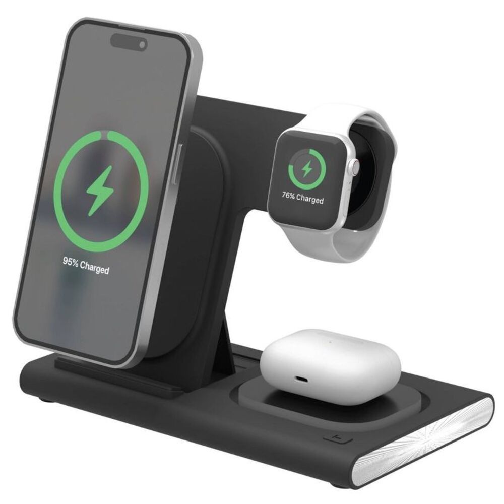 Just Wireless -  3-in-1 Portable Wireless Charger - B Black